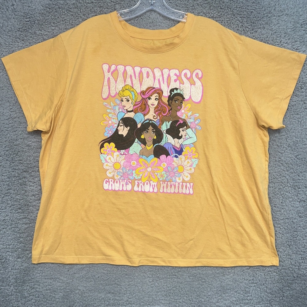 Disney Princess T Shirt Women's XL 1X Yellow Kindness Tee Jasmine Ariel Belle